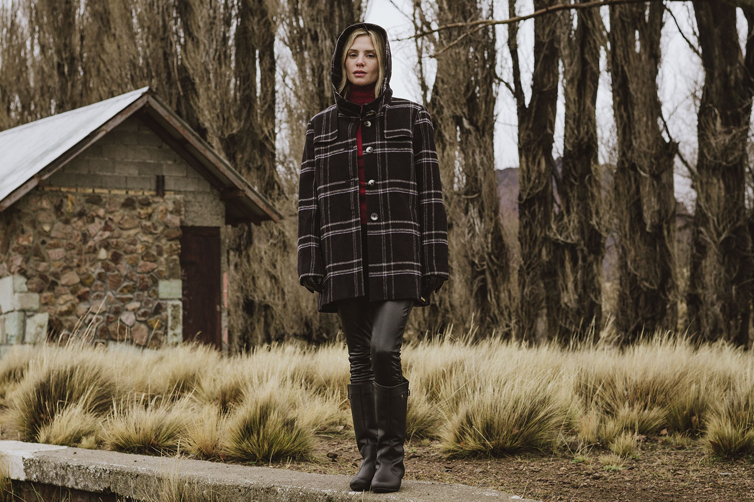 casaco de lã xadrez feminino