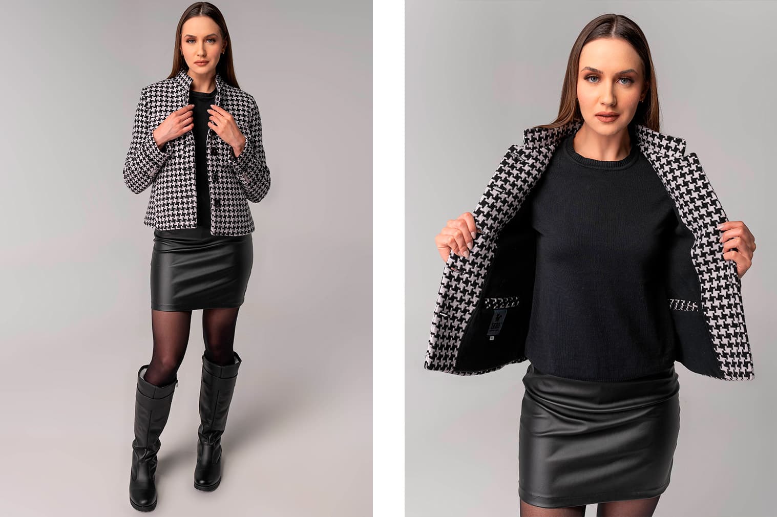 Blusa tricot com saia e meia calça look inverno
