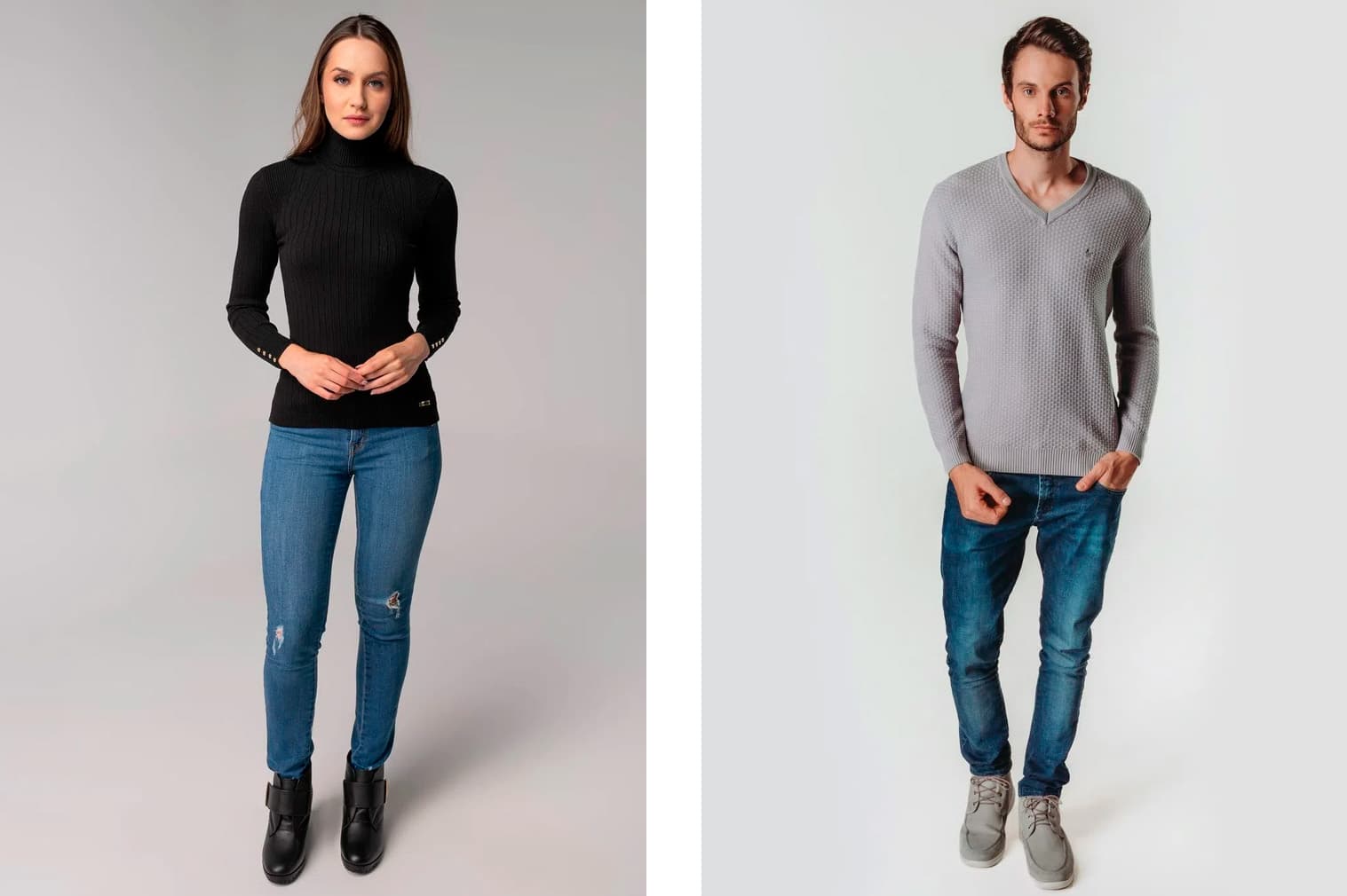 blusas de tricot neutras com jeans
