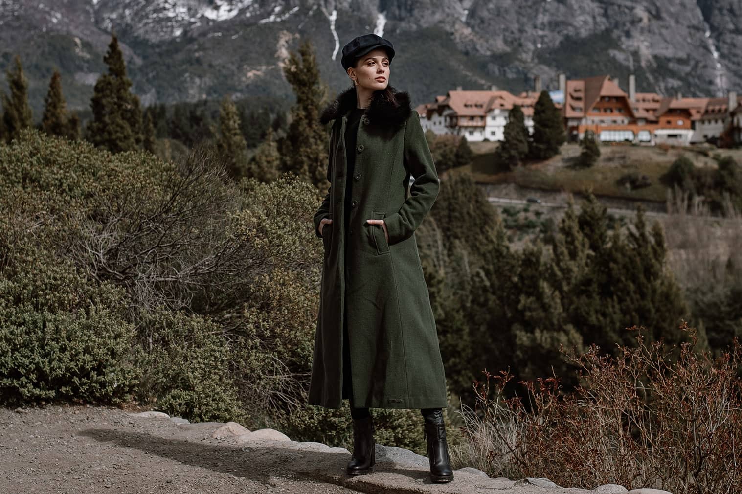 Sobreposições de inverno sobretudo verde